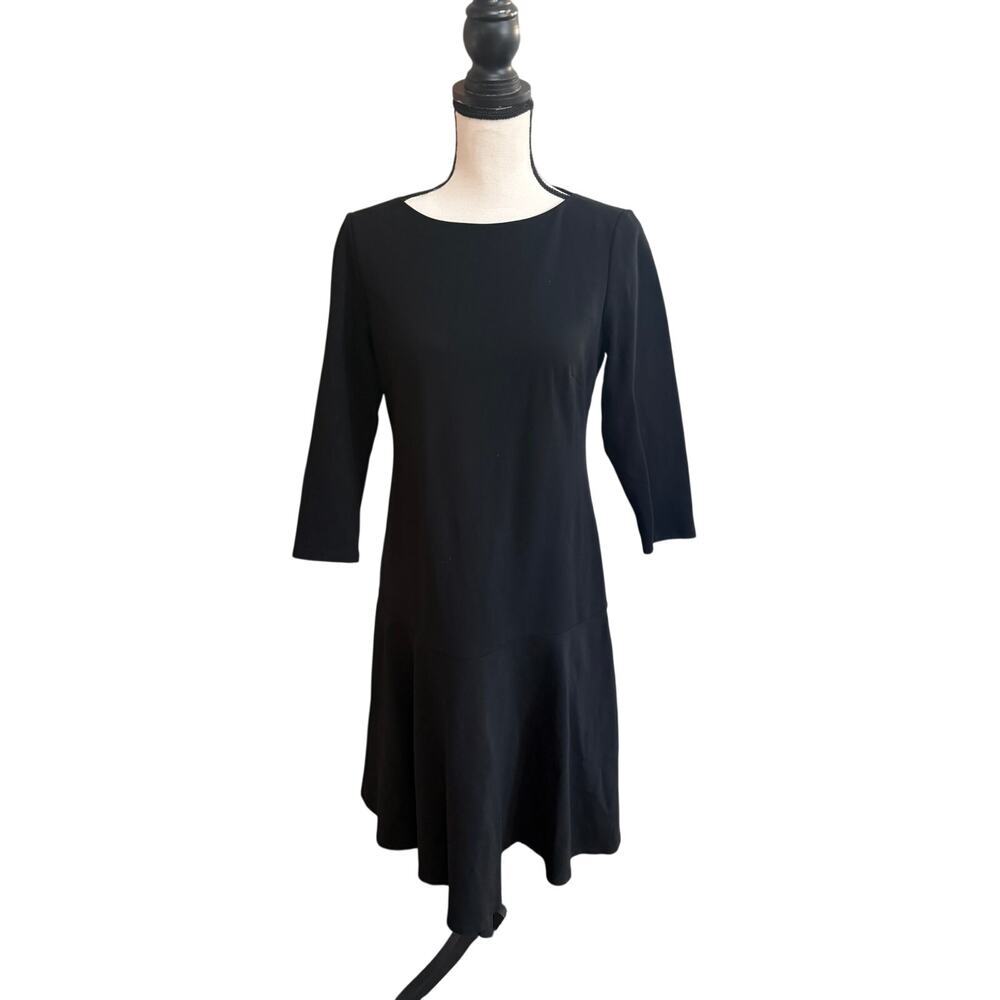 Lafayette 148 New York Black Fit Flare Dress Womens Small 3/4 Sleeve LBD